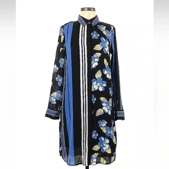 Lands’ End Blue Yellow Floral Long Sleeve Button Down Shirt Dress Size 6 Small - Picture 7 of 7